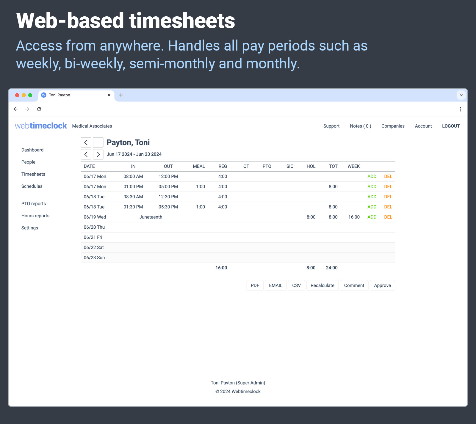 webtimeclock web based timesheets