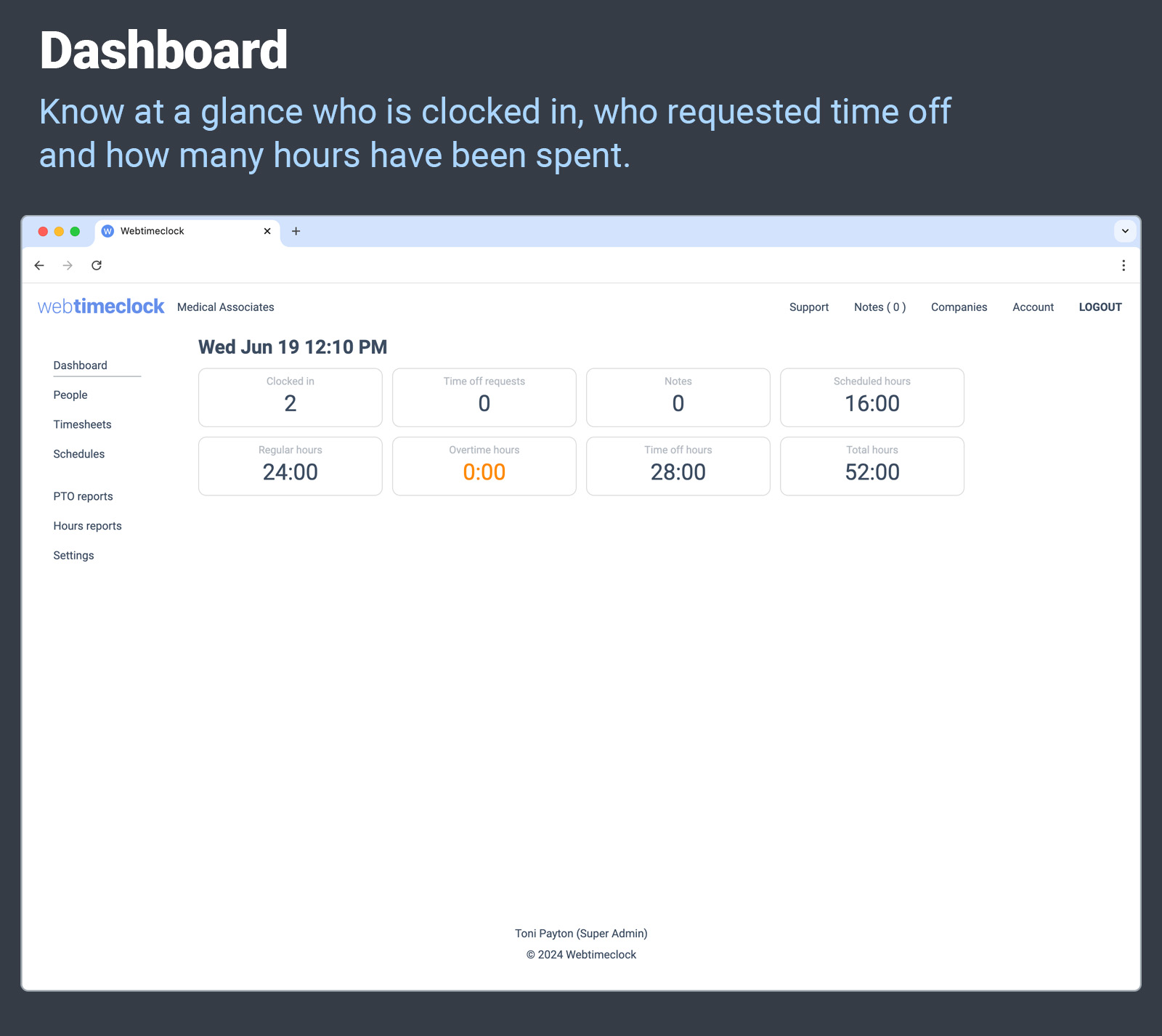 webtimeclock web based dashboard